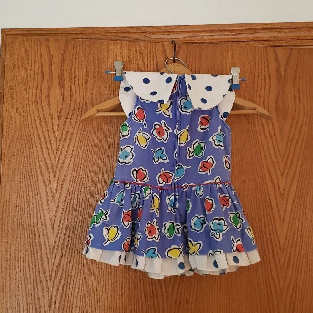 Vintage Child's Floral and Polka Dot Design Dress Sz 3?